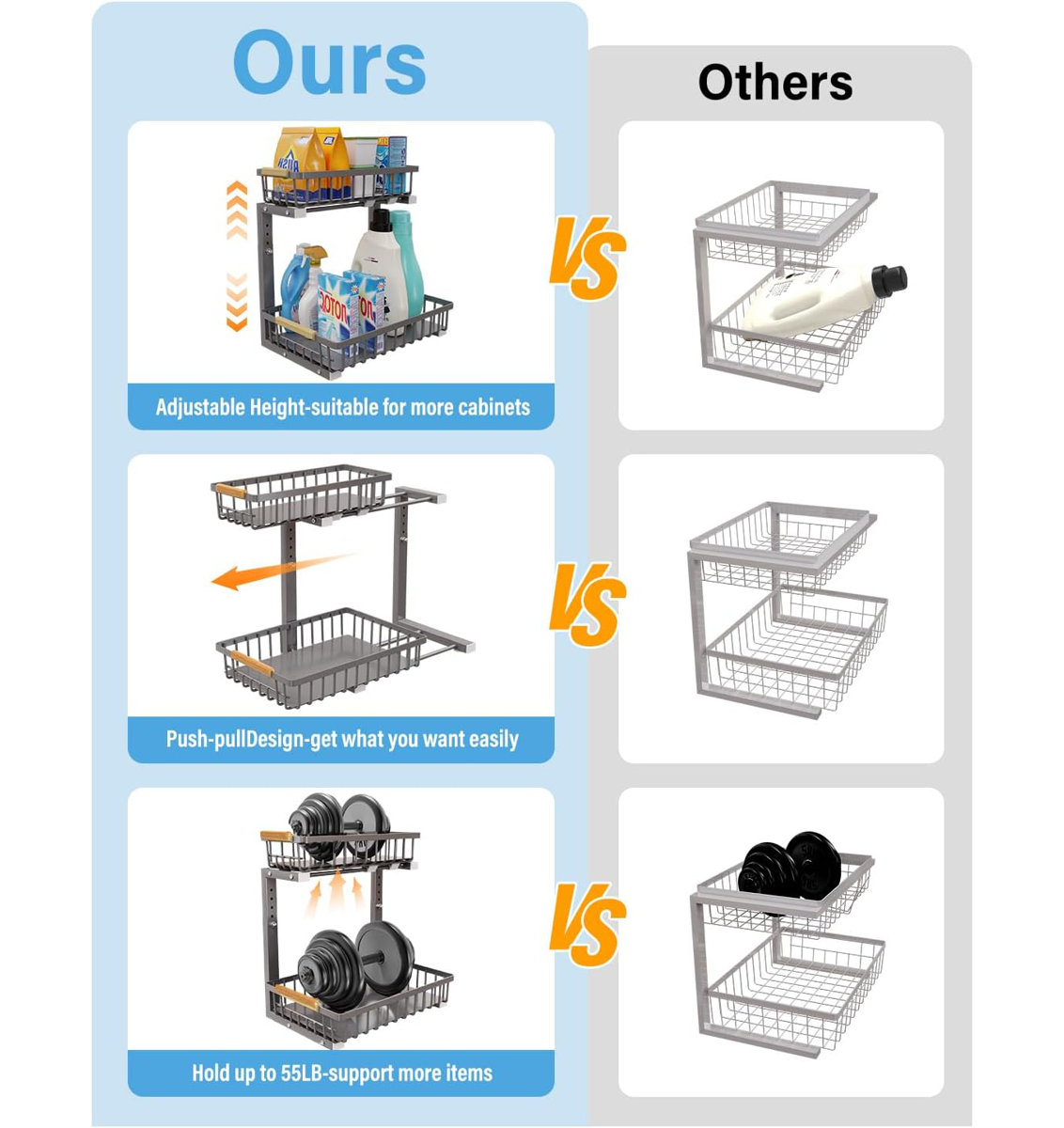 Under Sink Organizer, 2 Tier Under Sink Organizers And Storage Sliding 2 Tier Rack Metal Organization Under Counter Kitchen Bathroom